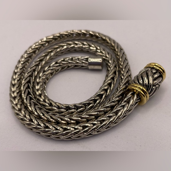 Outstanding Stunning Silver and Gold Tone Braided Heavy Weight Chain Necklace - Picture 5 of 9